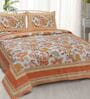 Orange Floral 240 TC Cotton 1 Double Bedsheet with 2 Pillow Covers