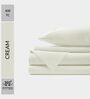 Cotton Satin Fitted Bedsheet, 60 x 78 inches, 400 Thread Count, Cream, Set of 1 Bedsheet with 2 Pillow Covers