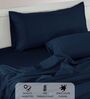 Cotton Satin Fitted Bedsheet, 60 x 78 inches, 400 Thread Count, Navy Blue, Set of 1 Bedsheet with 2 Pillow Covers