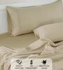 Cotton Satin Fitted Bedsheet, 72 x 78 inches, 400 Thread Count, Beige, Set of 1 Bedsheet with 2 Pillow Covers