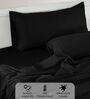 Cotton Satin Fitted Bedsheet, 72 x 78 inches, 400 Thread Count, Black, Set of 1 Bedsheet with 2 Pillow Covers