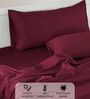 Cotton Satin Fitted Bedsheet, 72 x 78 inches, 400 Thread Count, Burgundy, Set of 1 Bedsheet with 2 Pillow Covers