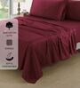 Cotton Satin Fitted Bedsheet, 72 x 78 inches, 400 Thread Count, Burgundy, Set of 1 Bedsheet with 2 Pillow Covers
