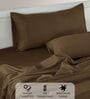 Cotton Satin Fitted Bedsheet, 72 x 78 inches, 400 Thread Count, Coffee Brown, Set of 1 Bedsheet with 2 Pillow Covers