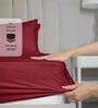 Cotton Satin Fitted Bedsheet, 72 x 78 inches, 400 Thread Count, Maroon, Set of 1 Bedsheet with 2 Pillow Covers