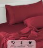Cotton Satin Fitted Bedsheet, 72 x 78 inches, 400 Thread Count, Maroon, Set of 1 Bedsheet with 2 Pillow Covers