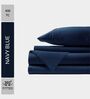 Cotton Satin Fitted Bedsheet, 72 x 78 inches, 400 Thread Count, Navy Blue, Set of 1 Bedsheet with 2 Pillow Covers