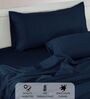 Cotton Satin Fitted Bedsheet, 72 x 78 inches, 400 Thread Count, Navy Blue, Set of 1 Bedsheet with 2 Pillow Covers