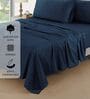 Cotton Satin Fitted Bedsheet, 72 x 78 inches, 400 Thread Count, Navy Blue, Set of 1 Bedsheet with 2 Pillow Covers