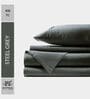 Cotton Satin Fitted Bedsheet, 72 x 78 inches, 400 Thread Count, Steel Grey, Set of 1 Bedsheet with 2 Pillow Covers