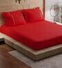 Red Solid 144 TC Cotton Queen Sized Bed Sheets with 4 Pillow Covers