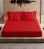 Red Solid 144 TC Cotton Queen Sized Bed Sheets with 4 Pillow Covers