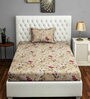 Beige Floral 250 TC Cotton 1 Single Bedhseet with 1 Pillow Cover
