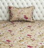 Beige Floral 250 TC Cotton 1 Single Bedhseet with 1 Pillow Cover