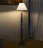 Cotton Straight Pleated Wooden Floor Lamp