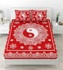 Red Abstract 120 TC Cotton Queen Sized Bedsheet with 2 Pillow Cover