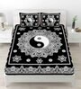 Black Abstract 120 TC Cotton Queen Sized Bedsheet with 2 Pillow Cover