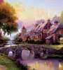 Countryside River Purple Canvas Teakwood And MDF Framed People and Places Art Print
