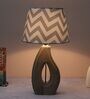 County Cottgae Mangowood Table Lamp With Maze Print Satin Shade