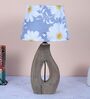 County Cottgae Mangowood Table Lamp With Narcissue Floral Print Satin Shade