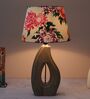 County Cottgae Mangowood Table Lamp With Carnation Print Satin Shade