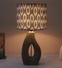 County Cottgae Mangowood Table Lamp With Ikkat Print Satin Shade