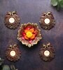 Couple Peacock Terracotta Gold Tea Light Set (Pack Of 4)