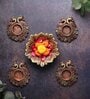 Couple Peacock Terracotta Gold Tea Light Set (Pack Of 4)