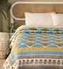 Handprinted Cotton Taupe ad Blue Abstract Single Bed Quilt