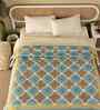 Handprinted Cotton Taupe ad Blue Abstract Single Bed Quilt