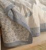 Handprinted Off White & Light Blue Cotton Floral Single Bed Quilt