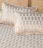 Handprinted Gold & White Cotton King Double Bedcover With Pillow Covers
