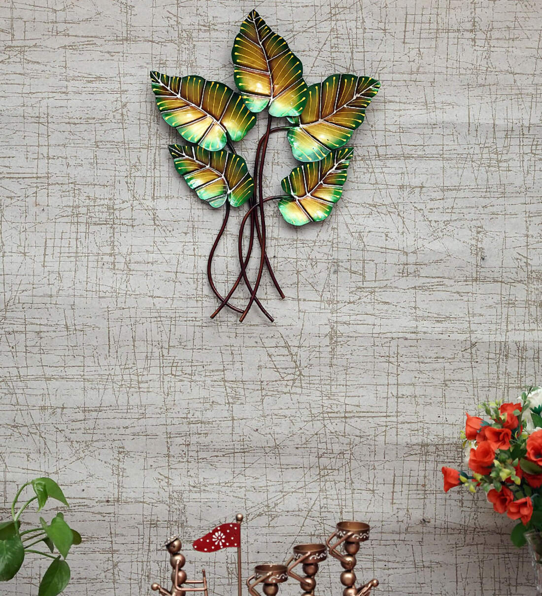 Buy Metal Handpainted Decorative Wall Hanging Flower Showpiece in