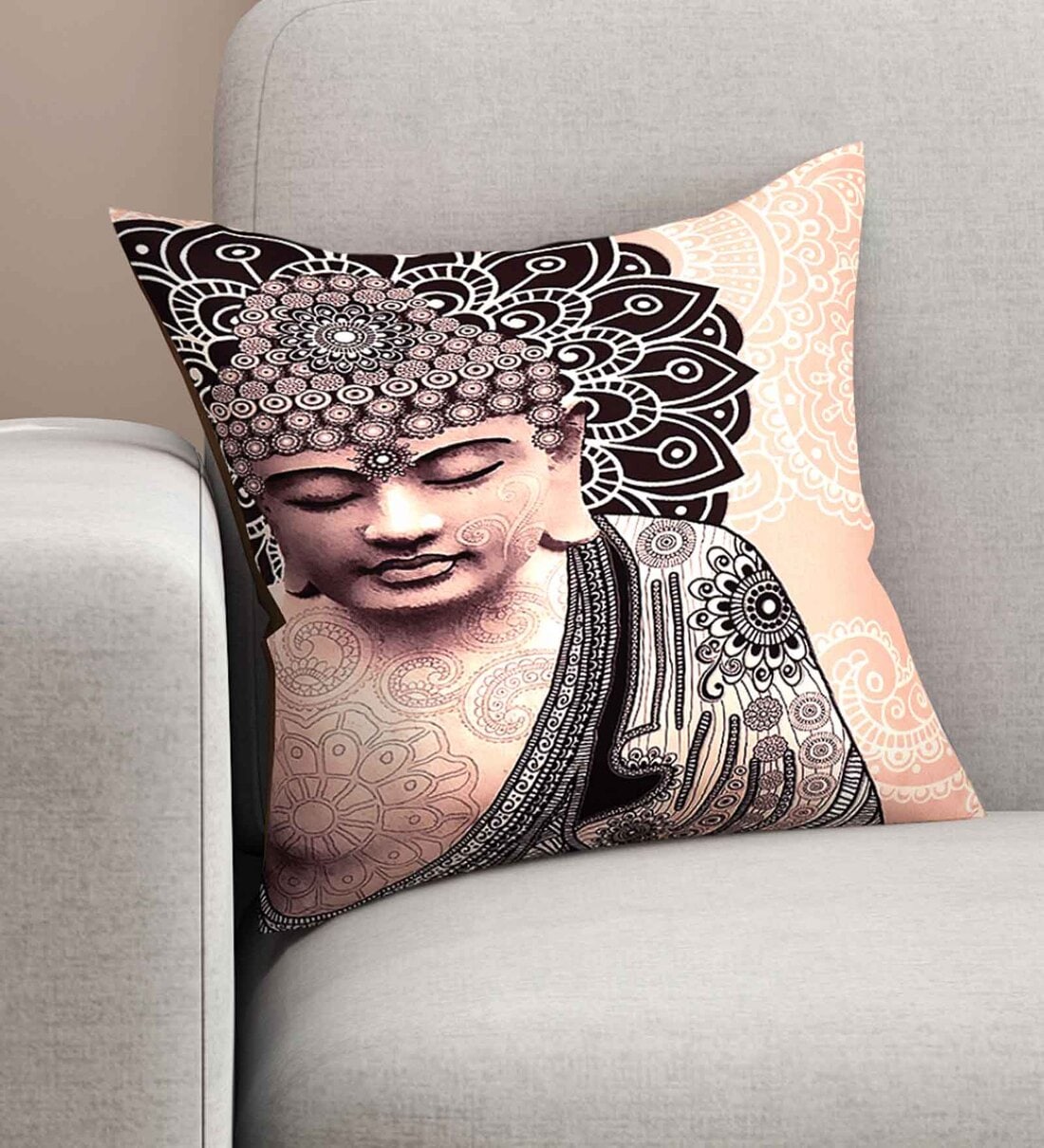 Buy Cream Traditional Poly Cotton 16 x 16 Inches Cushion Cover by SEJ