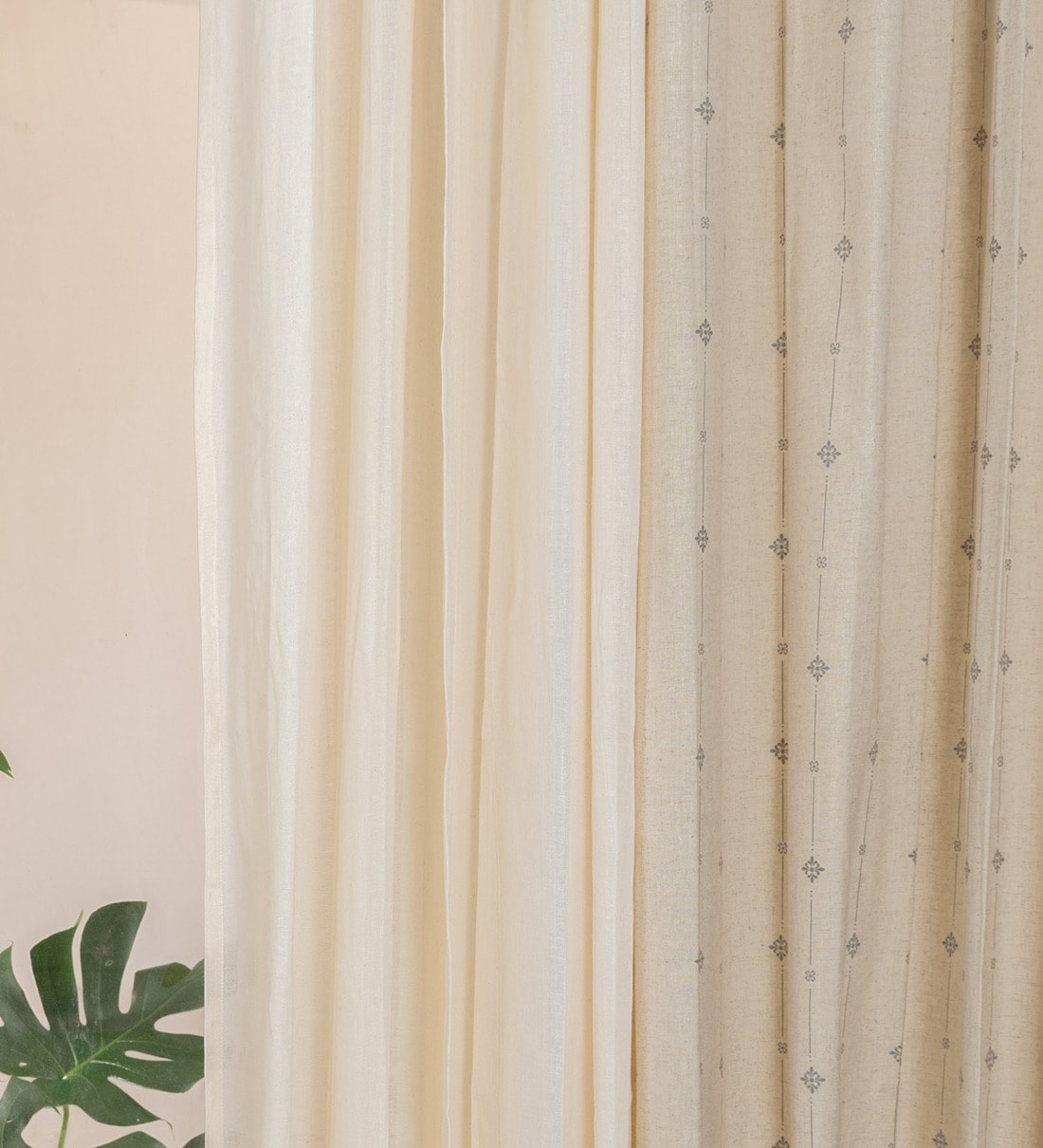 Buy Cream Cotton Blend Geometric 5.5Ft Semisheer Eyelet 4 Window