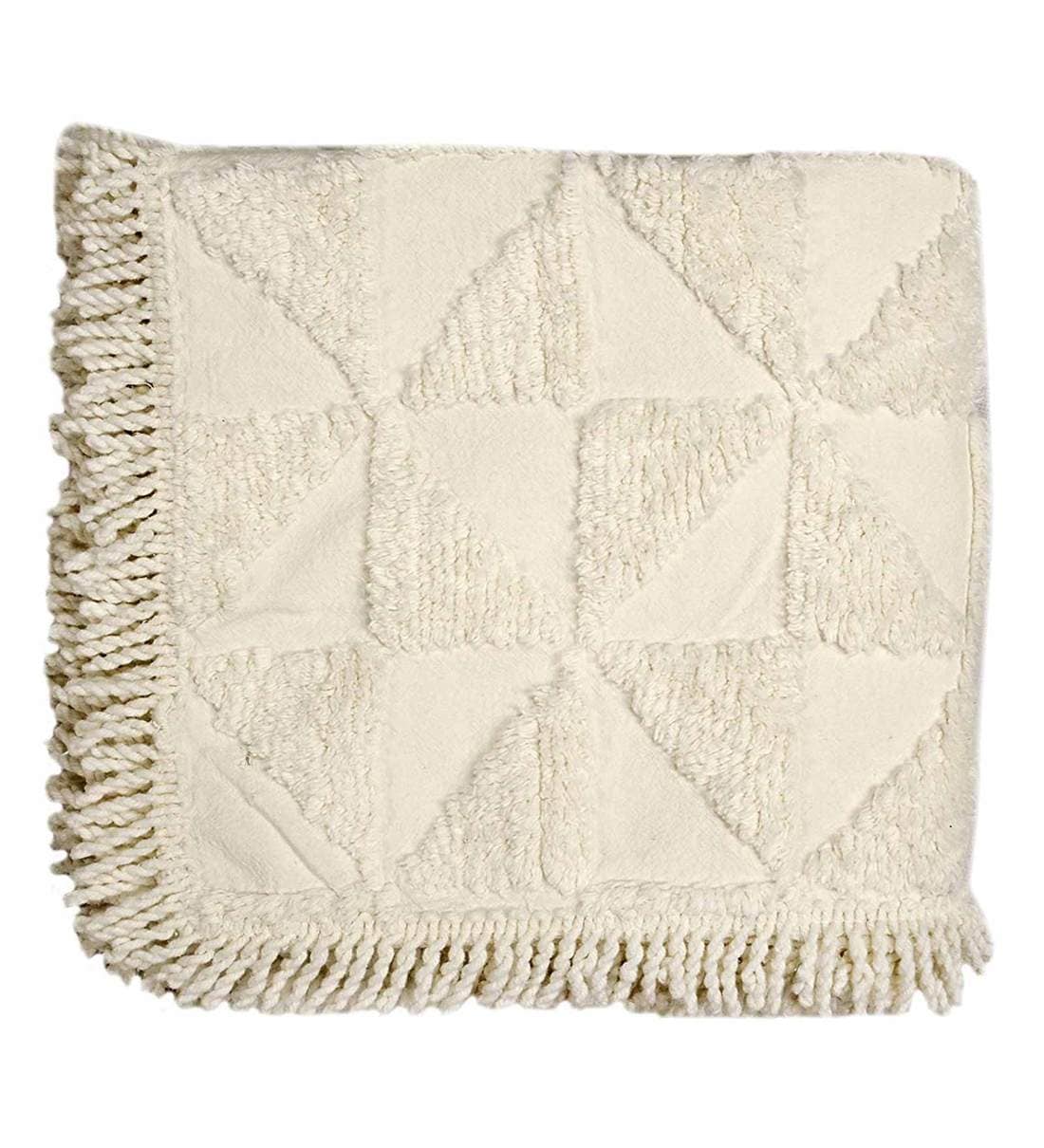 Buy Cream Cotton Geometric 83x55 inch Machine Tufted Throw by Saral