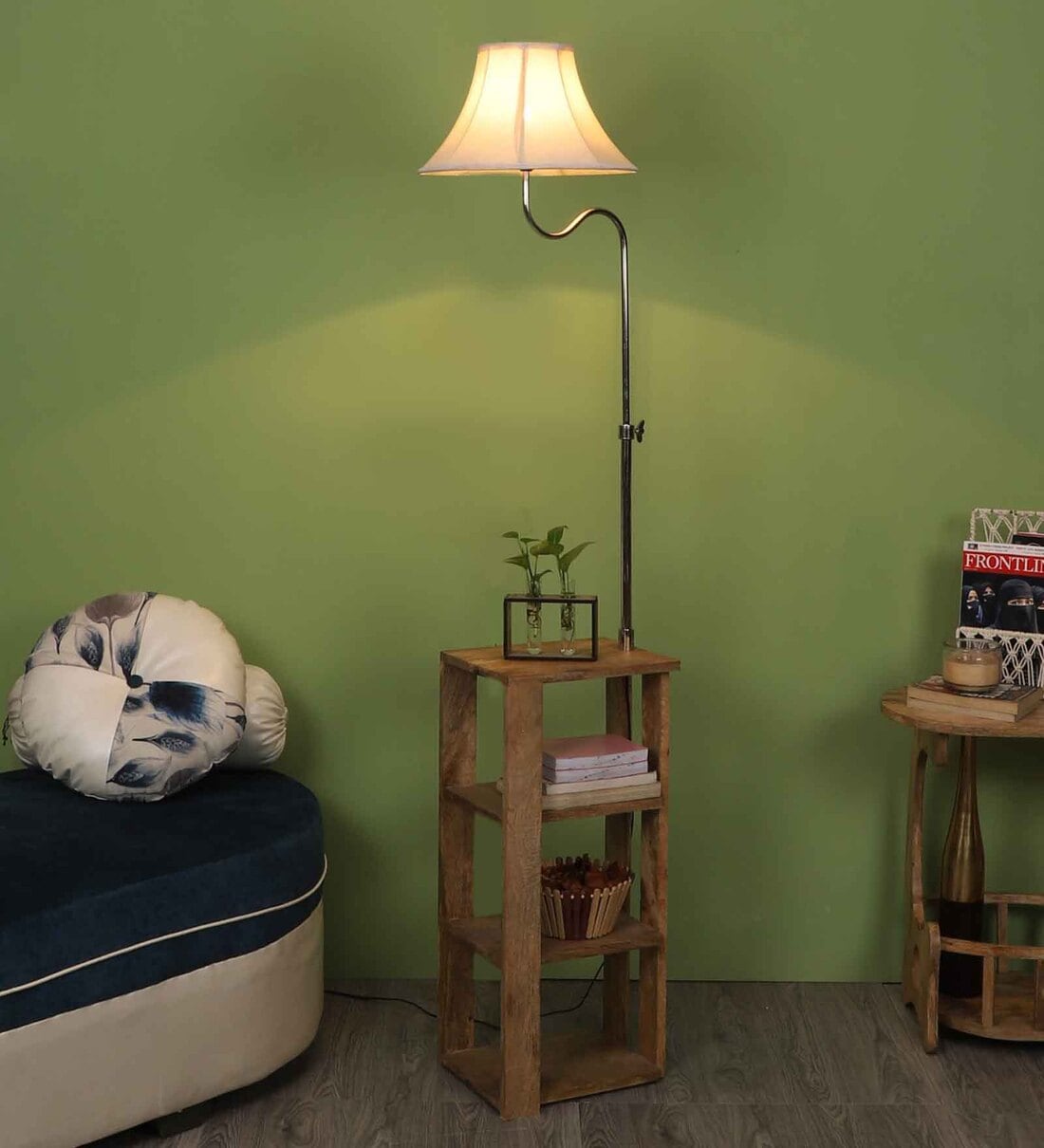 Buy Lorelai Cream Fabric Shade Shelf Floor Lamp With Wood Base By