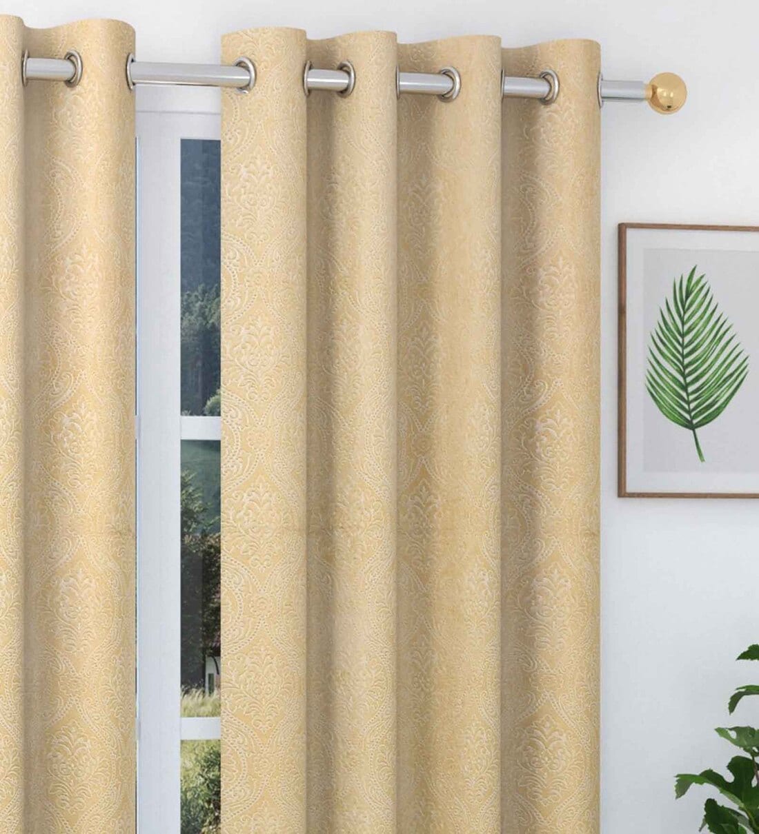 Buy Cream Floral Velvet 5 Ft Blackout Eyelet Window Curtains (Set of 2