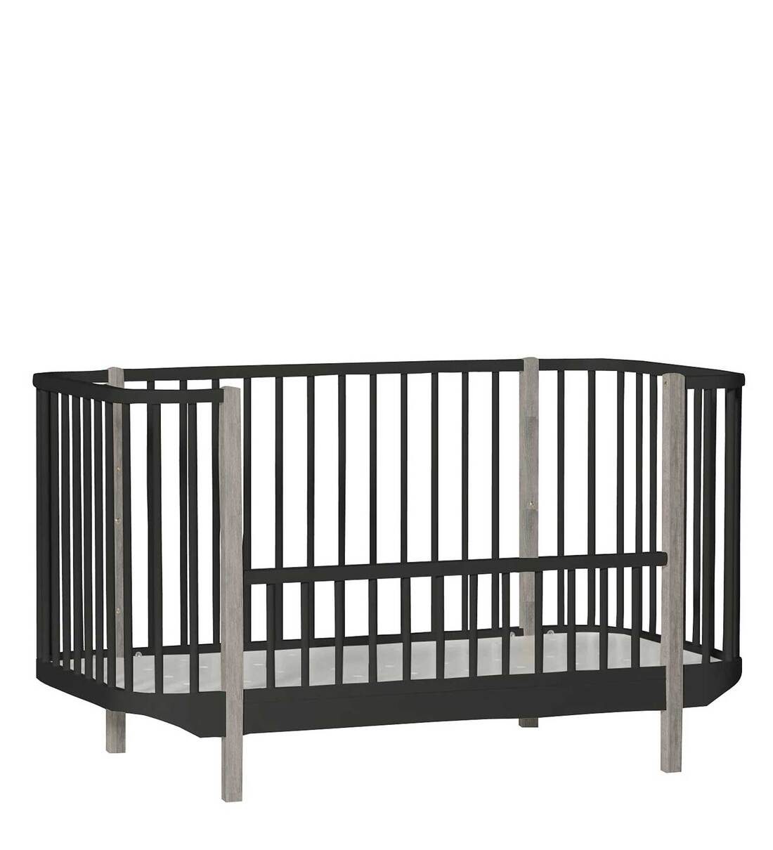 Buy Solid Wood Crib in Black Colour with Convertible Bed Online Cribs