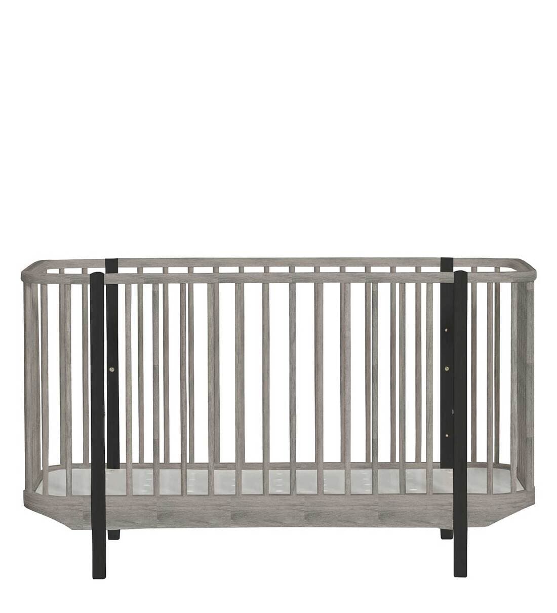 Buy Solid Wood Crib in Grey Colour with Convertible Bed Online Cribs