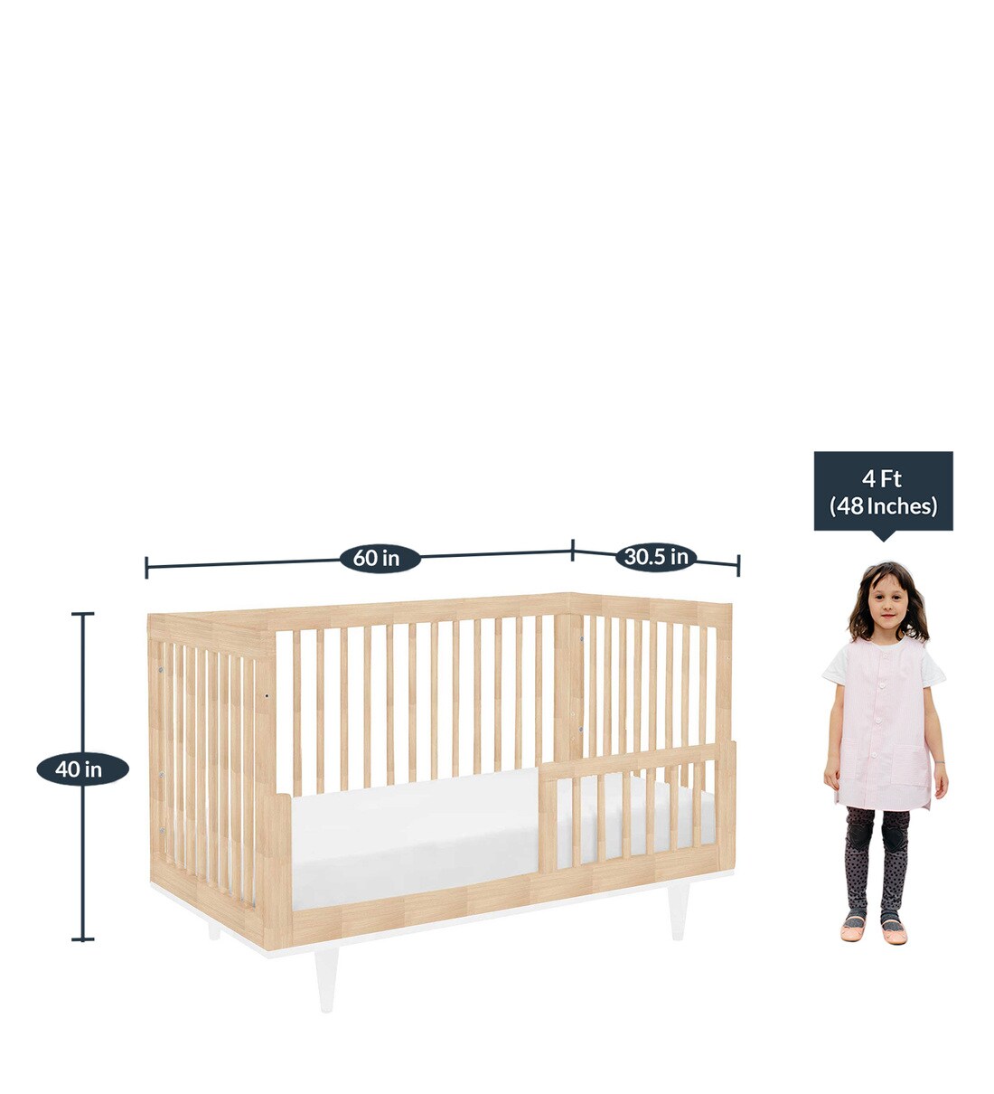 Buy Solid Wood Crib in Natural Finish with Convertible Bed Online