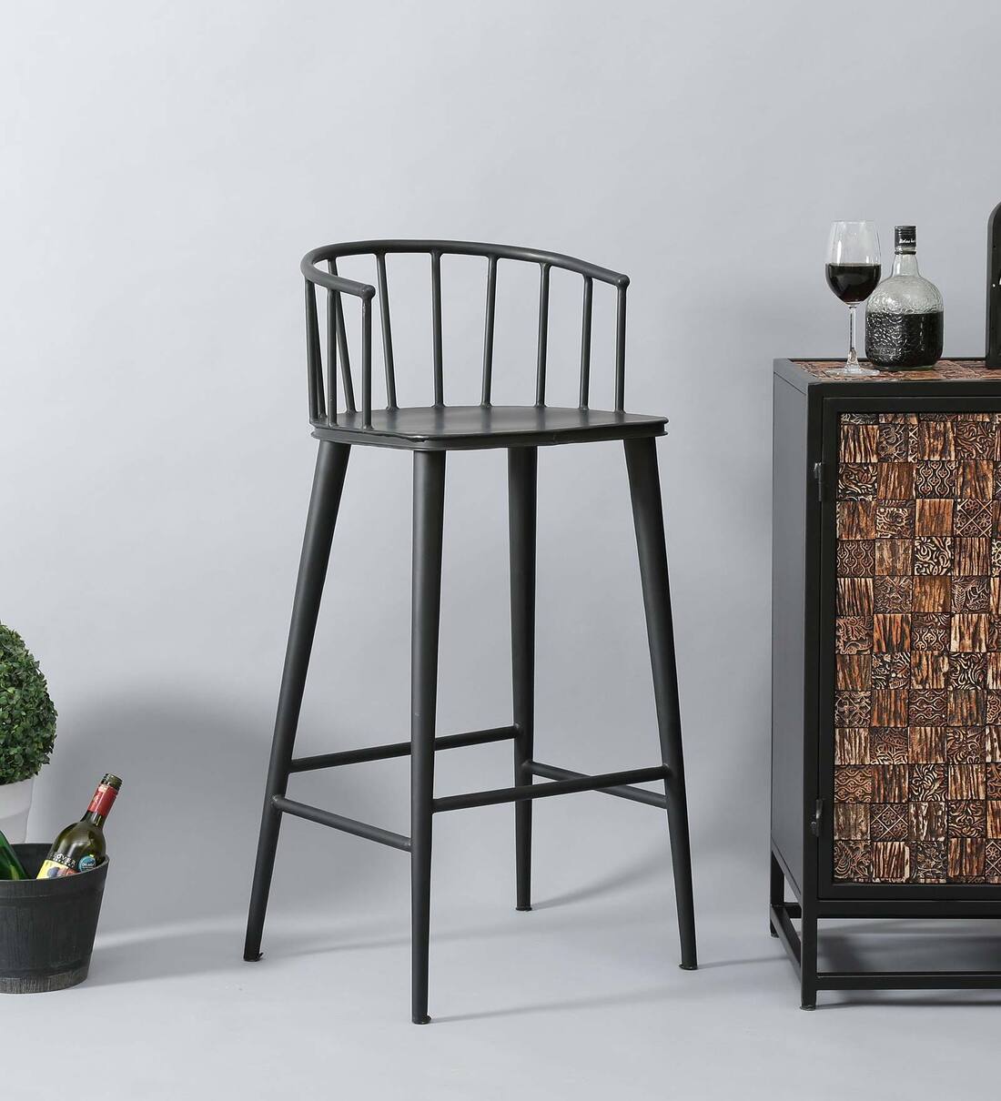 Buy Adler Metal Bar Stool In Black Colour By Bohemiana Online