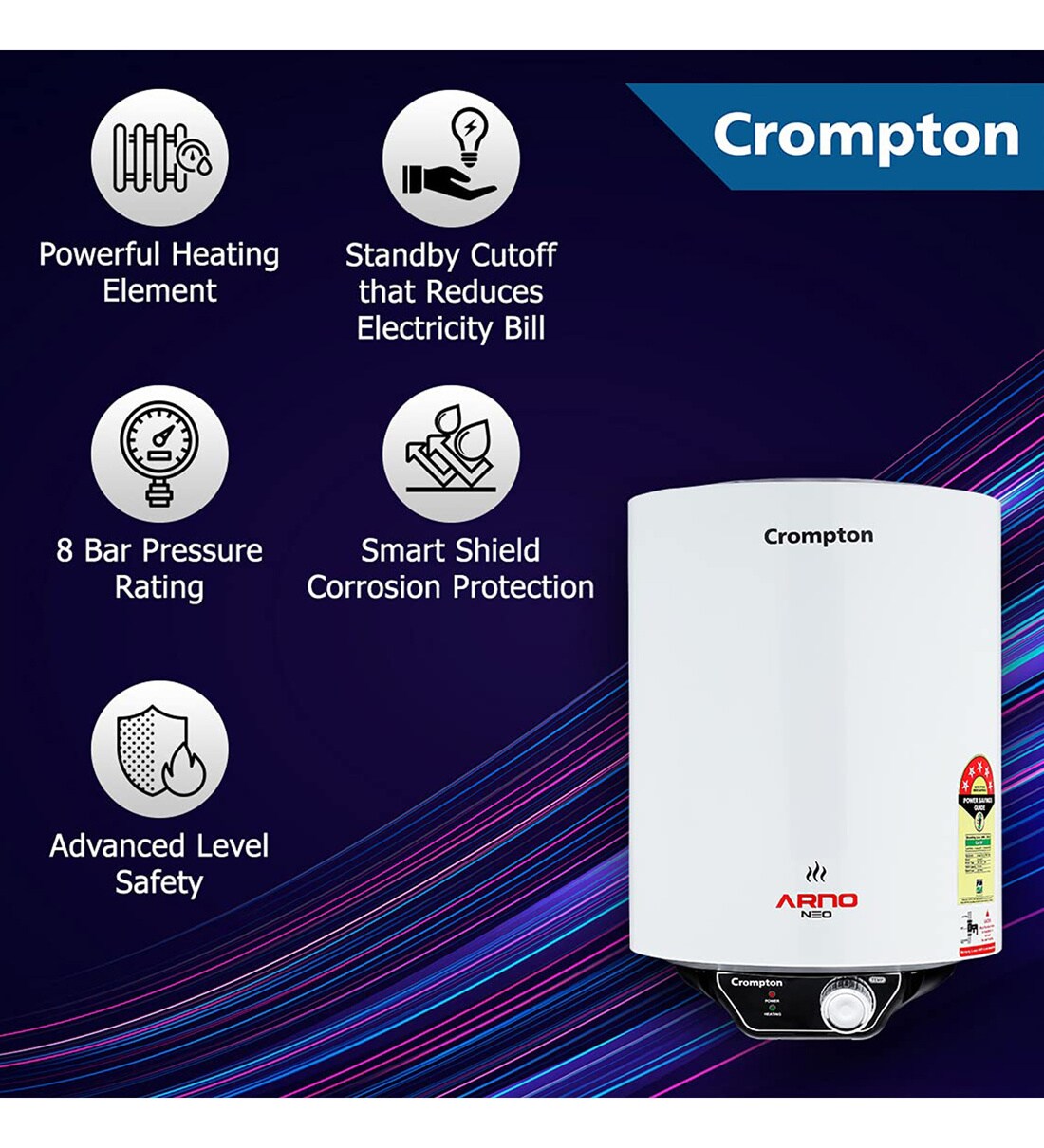 Buy Crompton Arno Neo 15 Ltr Water Geyser in White Colour at 12% OFF by  Crompton | Pepperfry