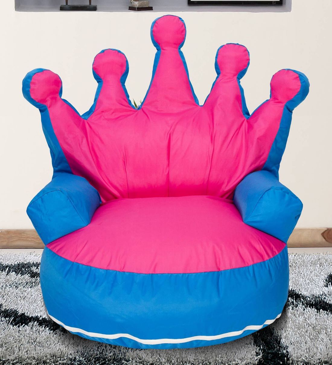 crown kids bean bag with beans in pink and blue colour