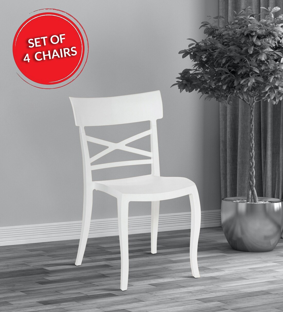 Buy Cruz (Set of 4) Plastic Chair in Milky White Colour by Supreme