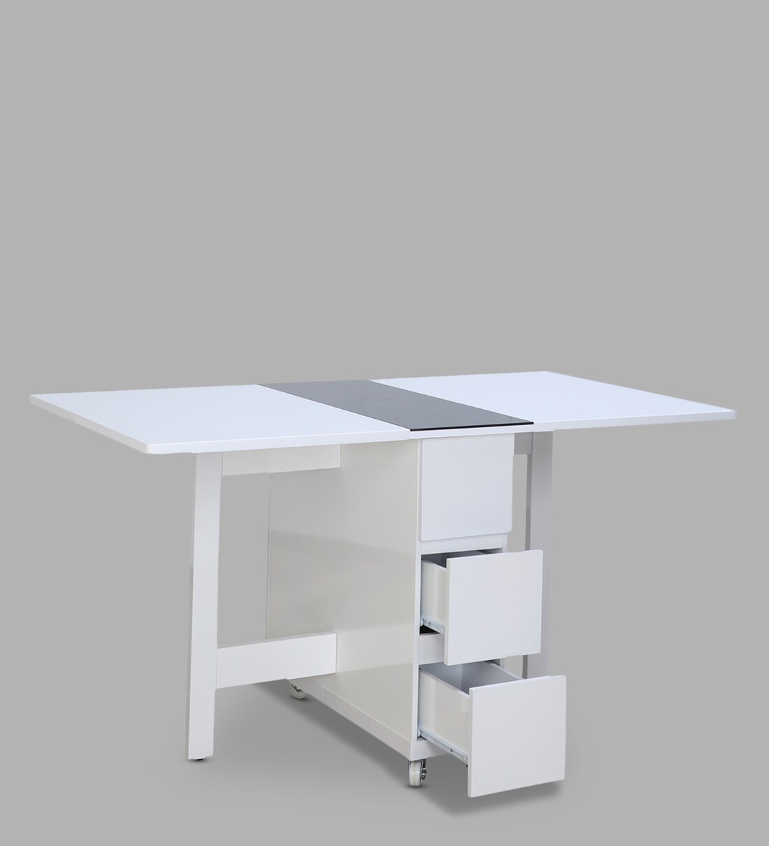 Buy Crystal Folding 6 Seater Dining Table in White Colour by Space Genie Online Modern 6