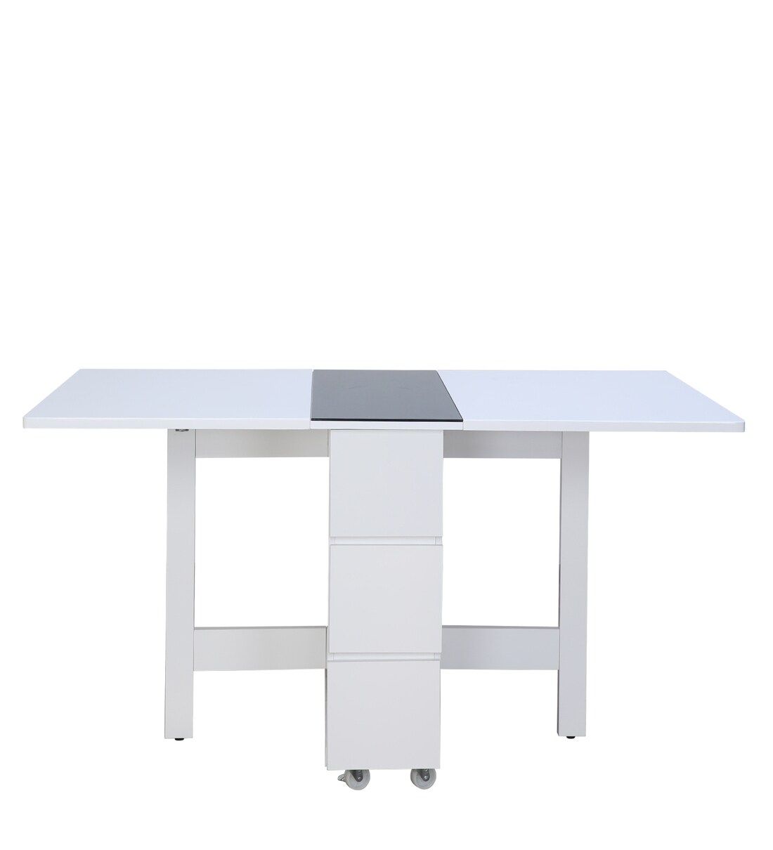 Buy Crystal Folding 6 Seater Dining Table in White Colour by Space Genie Online Modern 6