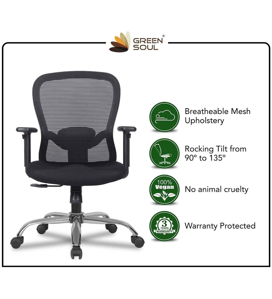Buy Crystal Breathable Mesh Ergonomic Chair in Black Colour Online