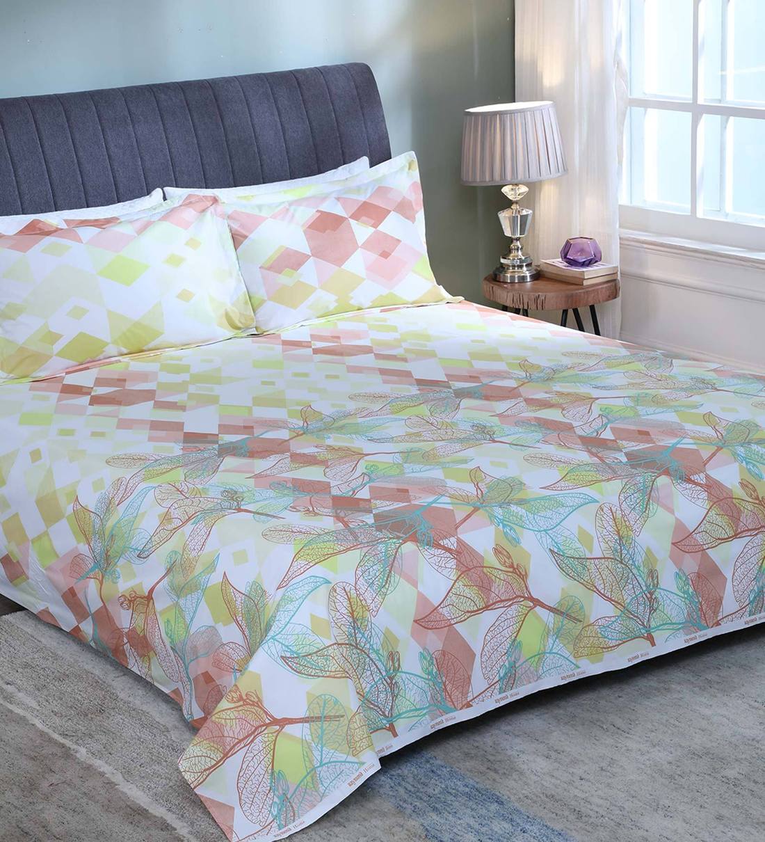 Buy Crystal Pure Cotton 200TC King Size Bedsheet with 2 Pillow Covers