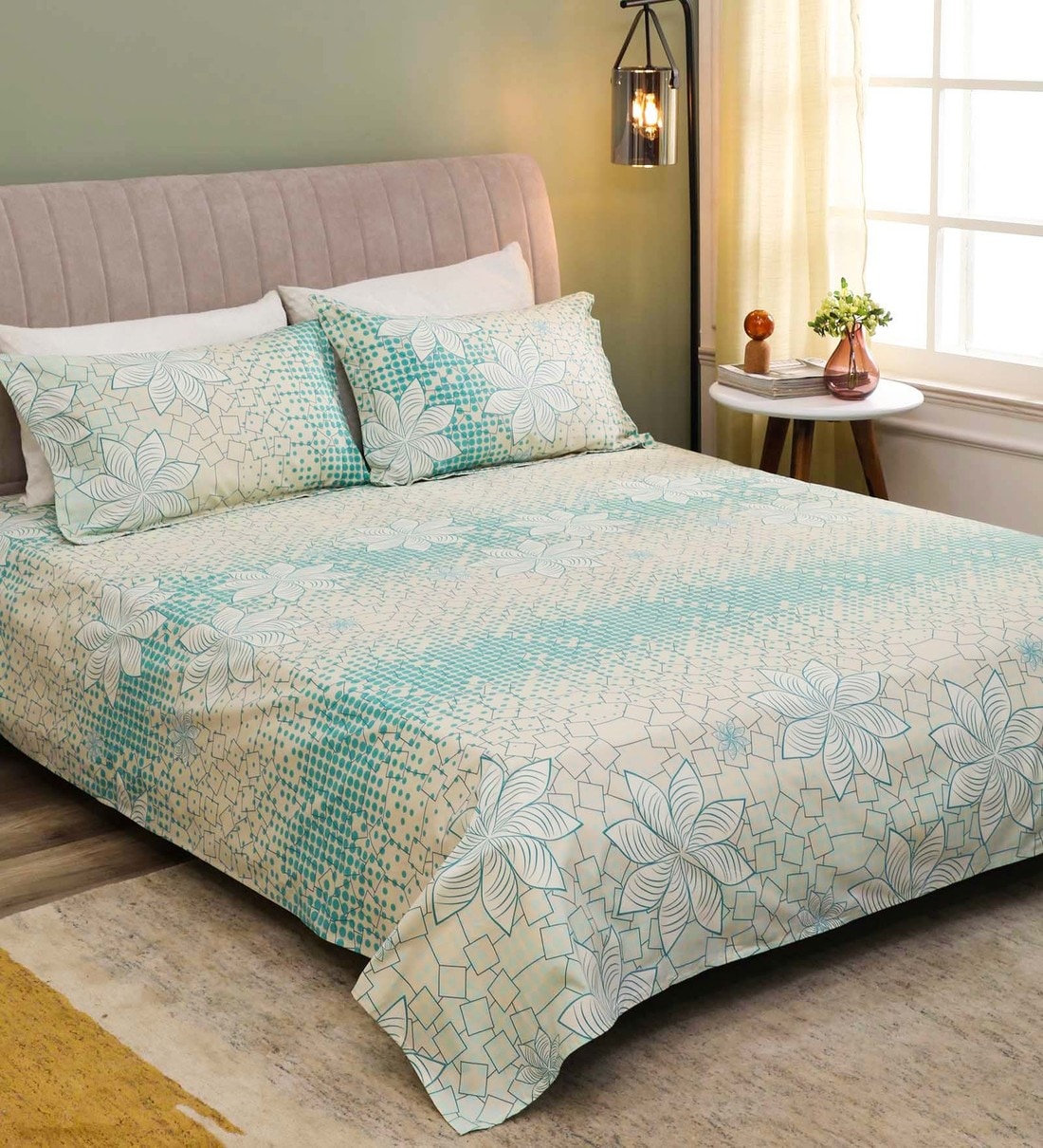 Buy Crystal Cotton 200TC King Size Bedsheet with 2 Pillow Covers by